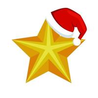 happy merry christmas golden star with santa claus hat icon vector