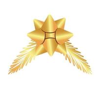 happy merry christmas golden firs leafs tree and bow ribbon vector