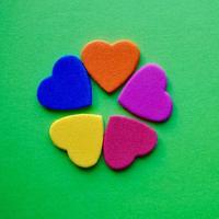 multicolored heart shape on the green background photo