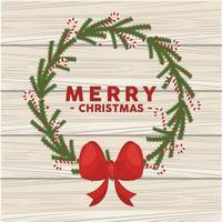 happy merry christmas lettering card in wreath crown vector