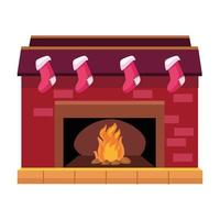 happy merry christmas chimney with socks hanging icon vector