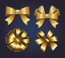 happy merry christmas four golden bows icons vector