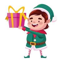 elf santa helper with gift present comic character vector