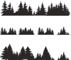 Coniferous trees silhouettes collection on white background  on different layers vector