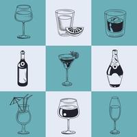 nine alcoholic drinks vector