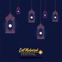 eid mubarak lamps vector