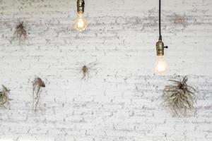 White brick wall and ceiling lamp photo