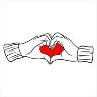 Hands make a heart gesture A romantic gesture Handmade style vector