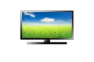 TV grassland field with blue sky isolated on white background