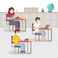 Student at School With Health Protocol vector