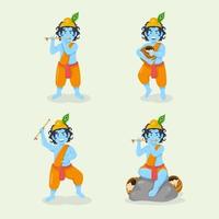 personaje de dibujos animados de krishna posa para celebrar janmashtami vector