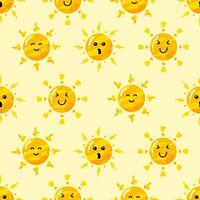 hand drawn flat cute sun in various style seamless pattern vector