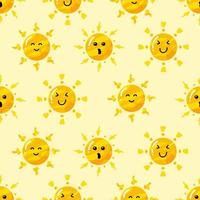 hand drawn flat cute sun in various style seamless pattern vector