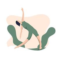 Mujer joven haciendo yoga para la ilustración de vector de estilo plano saludable y felicidad