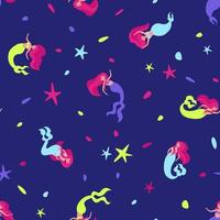 Seamless pattern with neon mermaids on a dark background vector