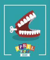 april fools day lettering with joke denture vector