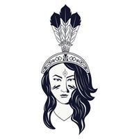 native american woman with feather hat tribal style vector