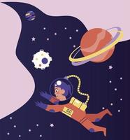 astronaut girl floating in the space scene vector