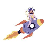 astronaut boy in rocket comic character icon vector