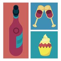 birthday three icons vector