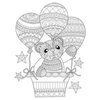 Teddy bear and balloon hand drawn for adult coloring book vector