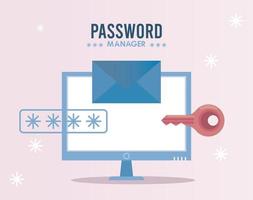 password manager theme with key and cypher in desktop vector