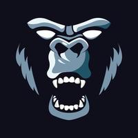 wild gorilla animal head gray in black background vector