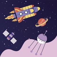 rocket and satellite space scene vector