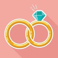 Flat Wedding Ring Linked Style Design Isolated Illustration Drawing vector