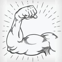 boceto fuerte brazo músculo flexión doodle dibujo a mano ilustración vector