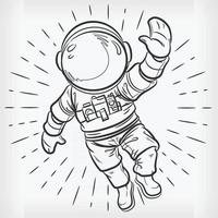 Doodle flotante astronauta dibujo simple dibujo ilustración vectorial vector