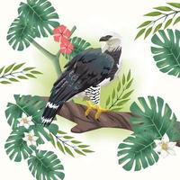 wild eagle bird with tropical leafs vector