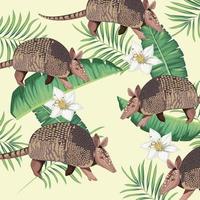 wild armadillos with tropical foliage vector