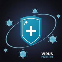 virus protection poster with shield and particles color blue vector