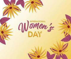 international womens day celebration poster with lettering and yellow flowers vector