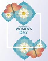 international womens day celebration poster with lettering and butterflies in flowers vector