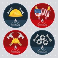 happy labor day celebration with set circular frames vector