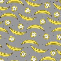 Seamless banana pattern Yellow bananas and slice on grey background vector