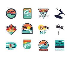 set surfing patches vector