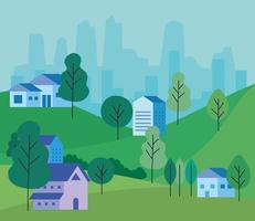 City landscape with houses and trees vector design