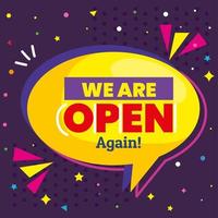 banner with we are open again in speech bubble vector