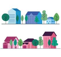 city houses with trees vector design