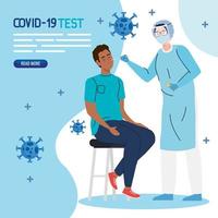 médico de prueba de virus covid 19 y hombre negro en diseño vectorial de silla vector