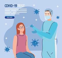 Covid 19 prueba de virus médico y niña con gafas de diseño vectorial vector