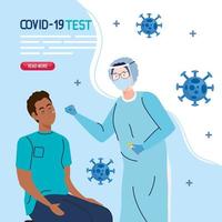 covid 19 virus test doctor and black man on chair vector design