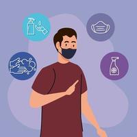 New normal of man with mask and icon set vector design