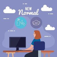 New normal of woman at desk vector design