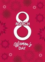 international womens day celebration poster with number eight and red flowers vector