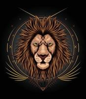 Lion face illustration design with ornament background vector