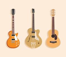 Guitarras acústicas y eléctricas instrumento musical de cuerda. vector